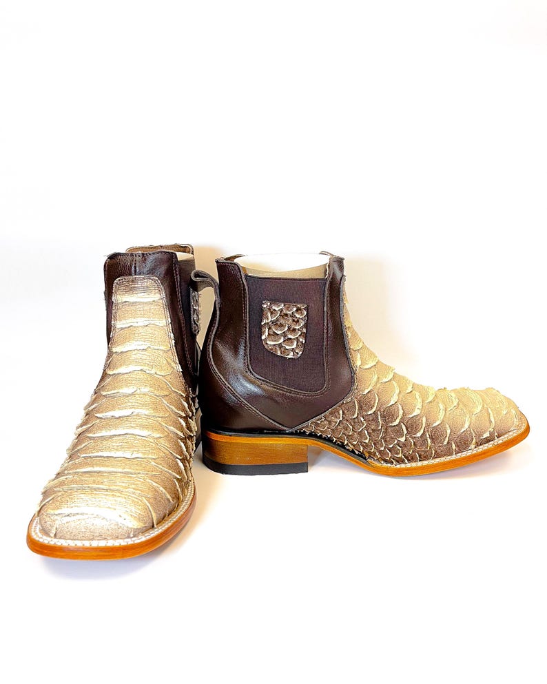 Handcrafted Men's Python Cowboy Ankle Boots/ Square Toe Cowboy Boots ...