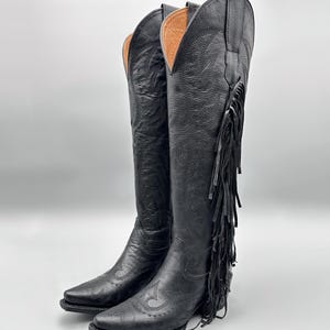 Handmade Western Tall Cowboy Boots Fringe Knee High / Tall Brown cowboy boots/ cowgirl boots / Botas vaqueras altas/ Western Knee-High boots