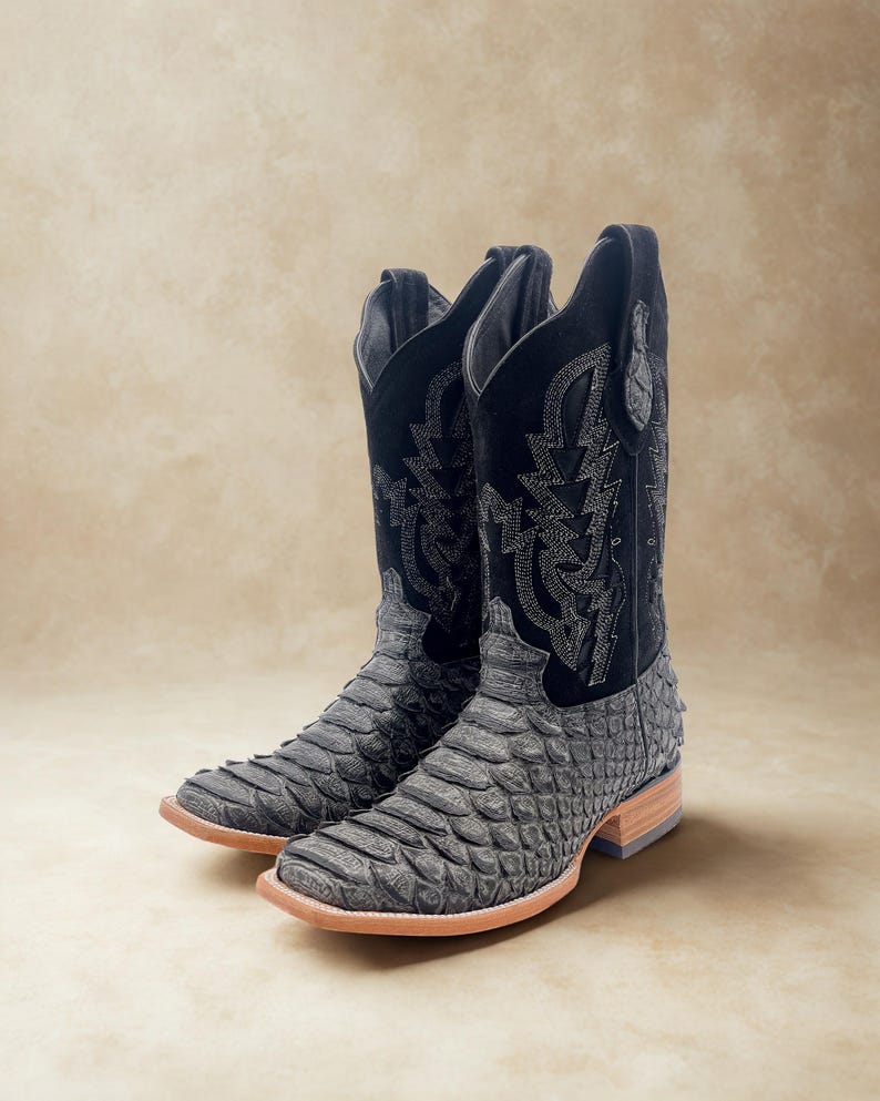 Handcrafted Men's Python Cowboy Boots / Square Toe Cowboy Boots Snake ...