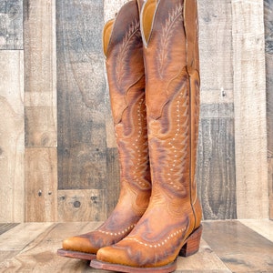 Handmade Western Tall Cowboy Boots Knee High / Tall Brown cowboy boots/ cowgirl boots / Botas vaqueras altas/ Western Knee-High boots