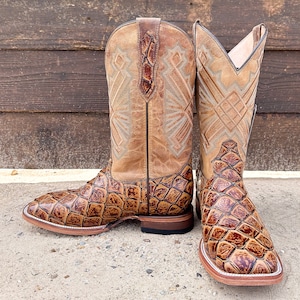 Handcrafted Men's Bass Cowboy Boots/ Square Toe Cowboy Boots Pirarucu ...