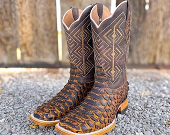 Botas vaqueras de piel de pitón hechas a mano para hombre/Botas vaqueras de  punta cuadrada con piel de serpiente/Botas exóticas para hombre/Botas