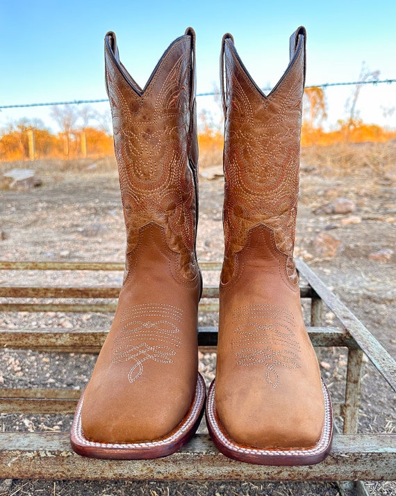JM Western Cowboy Boots Brown Leather Square Toe Men\'s Size 12D Texas Men main image 4