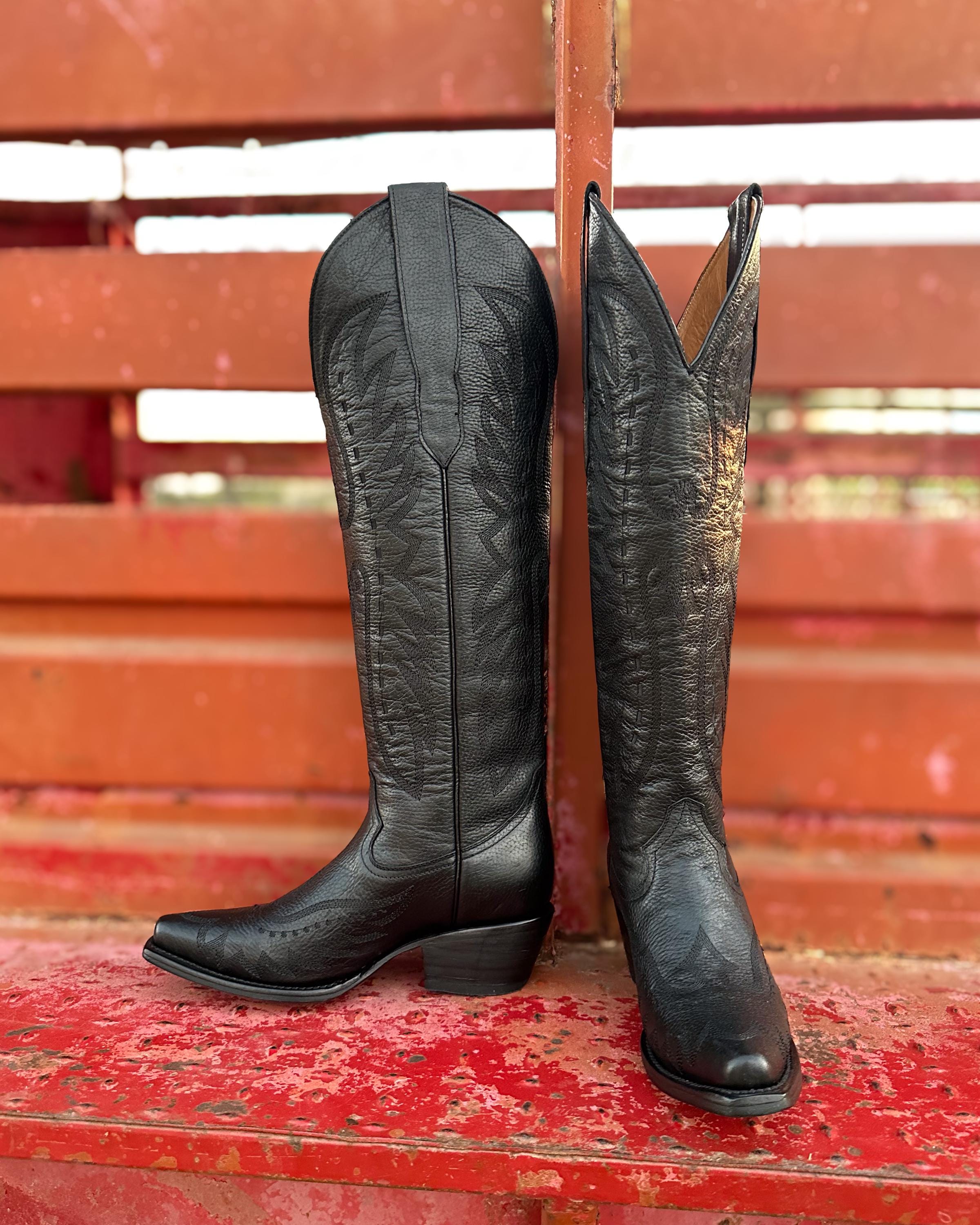 Handmade Western Tall Cowboy Boots Knee High / Tall Black 