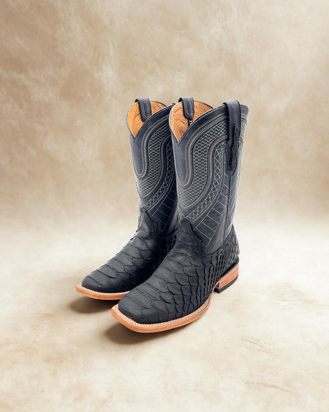 Handcrafted Men's Python Cowboy Boots/ Square Toe Cowboy Boots Snake ...
