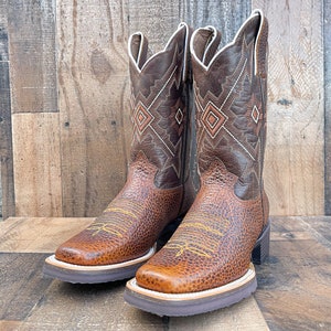 Men&#39;s Genuine Leather Square Toe Western Boots / Cowboy Rodeo Brown Western Boots/ Handcrafted Men&#39;s Cowboy Boots/ Botas vaqueras cafe