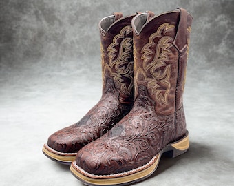 Handcrafted Men's Cowboy WORK BOOT Boots Square toe Handcrafted Men's Tooled Cowboy Boots/ Square Toe Cowboy Boots tooled/ Men's Exotic boot