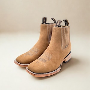 Handcrafted Men&#39;s Cowboy Ankle Boots/ Chelsea Boots Square toe/ Square Toe Half Boots Botines Vaqueros Charro