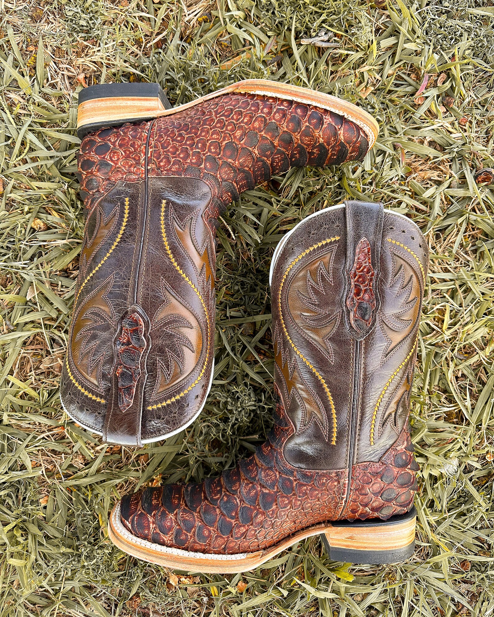 Handcrafted Men's Python Cowboy Boots/ Square Toe Cowboy Boots Snake ...