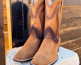 Bottes western en cuir véritable pour hommes à bout carré / Bottes western marron de rodéo de cowboy / Bottes de cowboy pour hommes fabriquées à la main / Botas vaqueras cafe