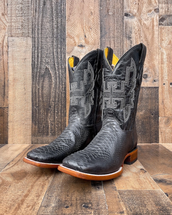 Black mens square toe boots best sale