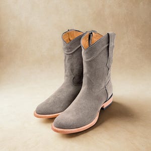 Handcrafted Men's Gray Rough out Round Toe Cowboy Boots/ Round Toe Cowboy Boots / Zipper boots/ Botas vaqueras / cowboy boots