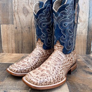Men Cowboy Flat Heel Crocodile Pattern Shoes Mid Calf Square Toe Boots
