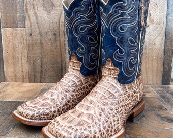 Bottes de cowboy alligator crocodile fabriquées à la main pour hommes/Bottes de cowboy à bout carré/Bottes exotiques pour hommes/Botas vaqueras exotiques/Bottes de cowboy pour hommes