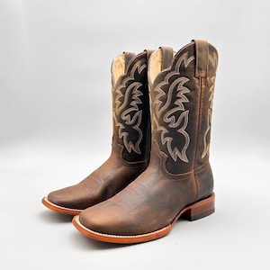 Handcrafted Men&#39;s Cowboy Boots Brown/ Square toe cowboy boots/ Men&#39;s Dark brown boots/ Botas vaqueras cafe/ men&#39;s cowboy boots