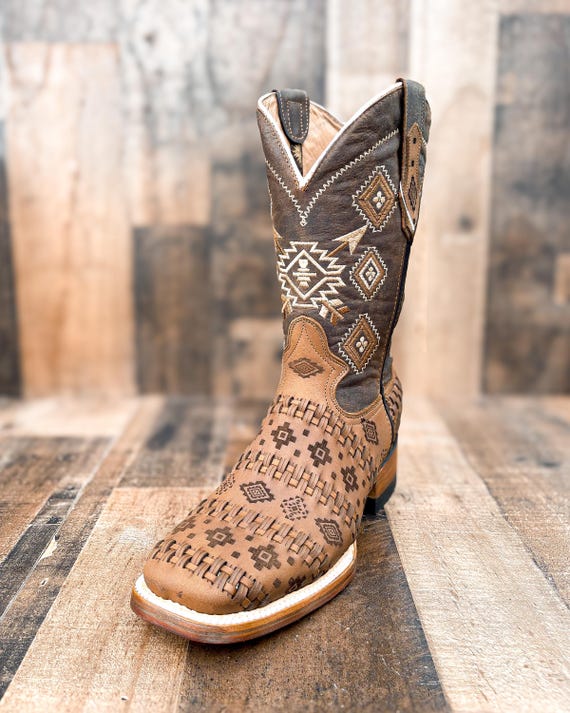 Handcrafted Men s Cowboy Basketweave Aztec Petatillo Cowboy Boots Boots Square Toe Square Toe Boots Hand Woven Braided Boots Etsy