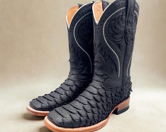 Handcrafted Men's Python Cowboy Boots/ Square Toe Cowboy Boots Snake/ Men's Exotic boots/ Botas vaqueras exoticas/ Men's  cowboy boots