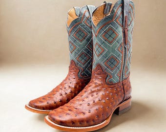 Handcrafted Men's Ostrich Cowboy Boots/ Square Toe Cowboy Boots/ Men's Exotic boots/ Botas vaqueras exoticas avestruz/ Men's cowboy boots