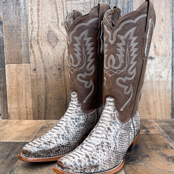 0205~leather Western boots with printed snake insert 5.5cm
