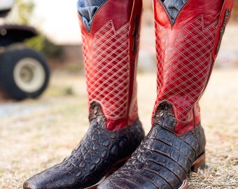 Handcrafted Men's Crocodile Alligator Cowboy Boots/ Square Toe Cowboy Boots/ Men's Exotic boots/ Botas vaqueras exoticas/ Men's cowboy boots