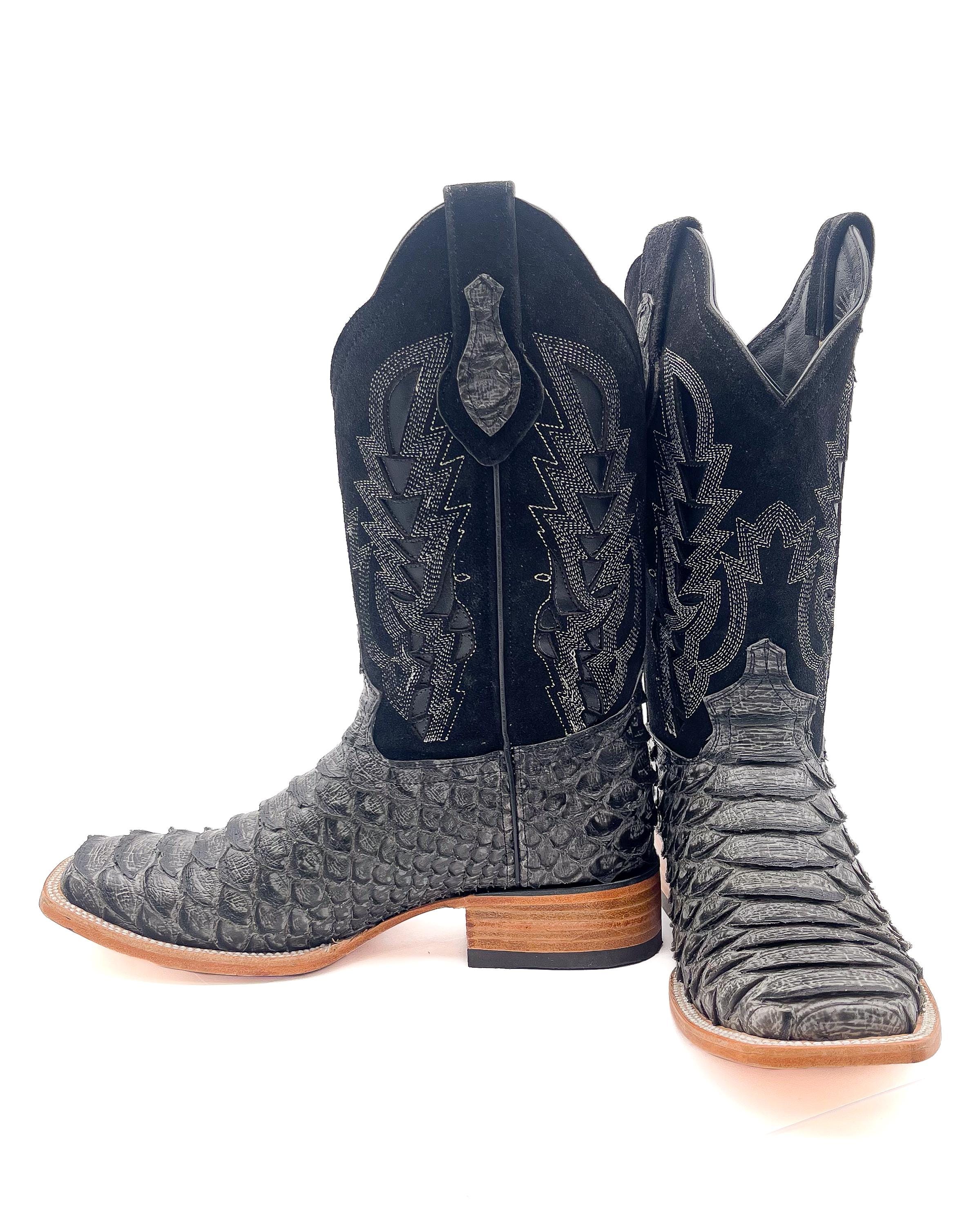 Handcrafted Men's Python Cowboy Boots / Square Toe Cowboy Boots Snake ...