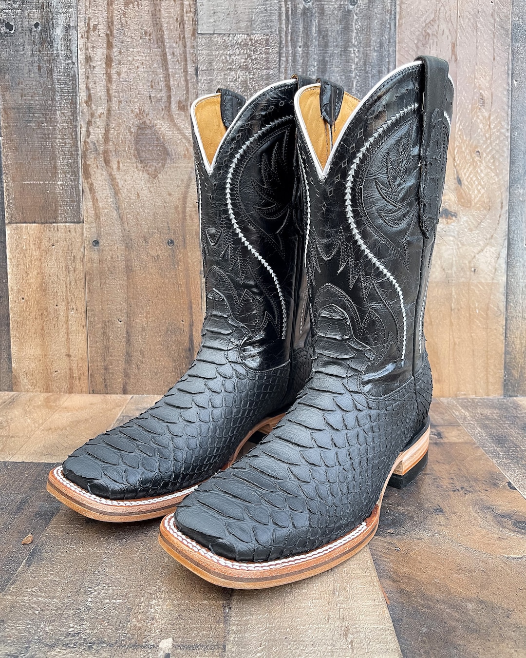 Handcrafted Men's Python Cowboy Boots/ Square Toe Cowboy Boots Snake/ Men's Exotic Boots/ Botas ...