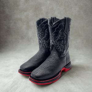 Handcrafted Men's Cowboy WORK BOOT Boots Square toe Handcrafted Men's Python Cowboy Boots/ Square Toe Cowboy Boots Snake/ Men's Exotic boots