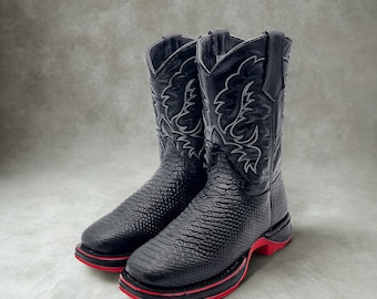 Handcrafted Men's Cowboy WORK BOOT Boots Square toe Handcrafted Men's Python Cowboy Boots/ Square Toe Cowboy Boots Snake/ Men's Exotic boots