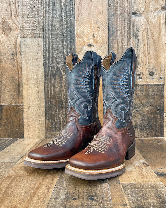 Buy Handcrafted Men s Cowboy Boots Brown Square Toe Cowboy Boots Men s Dark Brown Boots Botas Vaqueras Cafe Men s Cowboy Boots Online in India Etsy