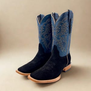 Handcrafted Men's Roughout Cowboy Boots/ Square Toe Cowboy Boots Snake/ Men's Exotic boots/ Botas vaqueras/ Men's  cowboy boots black
