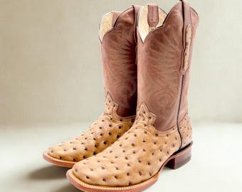 Handcrafted Men's Ostrich Cowboy Boots/ Square Toe Cowboy Boots/ Men's Exotic boots/ Botas vaqueras exoticas avestruz/ Men's cowboy boots