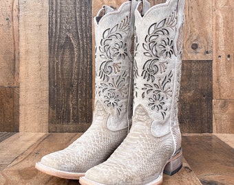 Western Cowboy Boots / white cowboy boots / cowgirl boots/ wedding cowboy boots/ stagecoach boots/ Snake print python boots