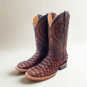 Handcrafted Men's Python Cowboy Boots/ Square Toe Cowboy Boots Snake/ Men's Exotic boots/ Botas vaqueras exoticas/ Men's  cowboy boots
