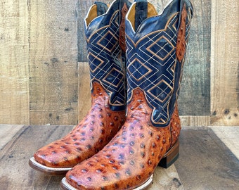 Handcrafted Men's Ostrich Cowboy Boots/ Square Toe Cowboy Boots/ Men's Exotic boots/ Botas vaqueras exoticas avestruz/ Men's cowboy boots