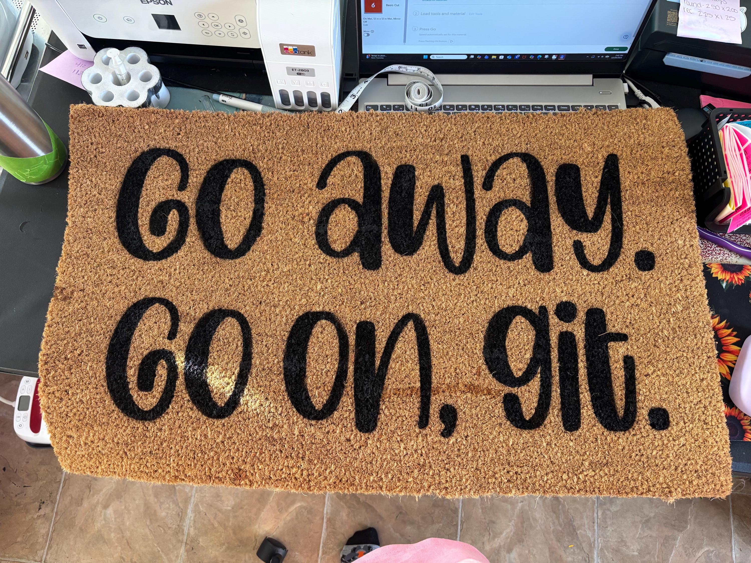 Go Away Doormat | Funny Front Door Mat | Go on Git Welcome Mat | Sassy