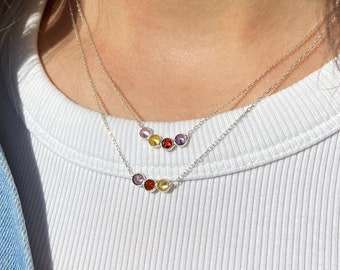 Silver Birthstone Necklace - Family Birthstone Necklace - Gift for mom - Mom necklace - Mother Birthstone Jewelry