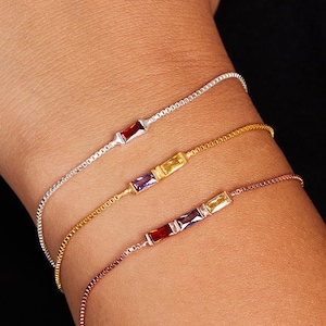 Gold Birthstone Bracelet, Baguette Birthstone Bracelet, Family Birthstone Necklace, Birthstone Bracelet for Women, Christmas gift