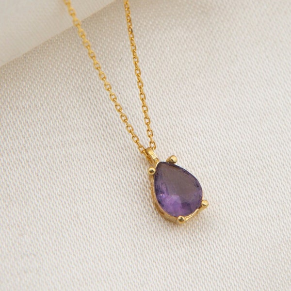 Amethyst Necklace, February Birthstone Necklace, Amethyst Teardrop Necklace, Birthday Gifts, Gifts for Her, February Birthstone Jewelry