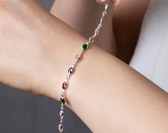 Birthstone Bracelet, Oval Birthstone Bracelet, Graduation Gift, Birthday Gift, Grandma Gift for Mom Bracelet, Mothers Day Gift for Her