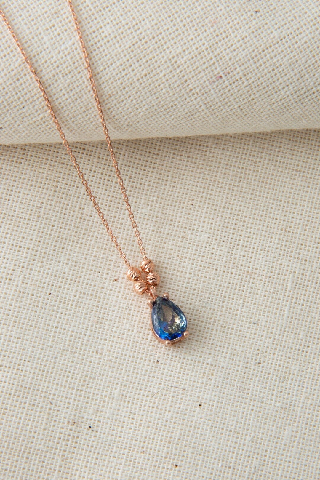 Silver Sapphire Teardrop Necklace Minimalist Sapphire Etsy