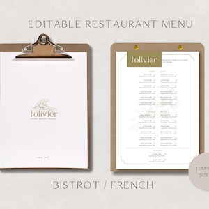 Modello di menu ristorante moderno modificabile - Menu bistrot stampabile, menu cucina francese, menu di cucina raffinata, menu bistrot