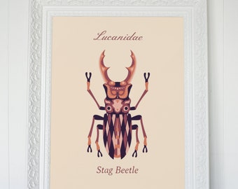Stag Beetle, Bug Prints, Bug Art, Printable Art, Beetle Print, Printable Wall Art, Insect Art, art mural insecte, art moderne, impression moderne