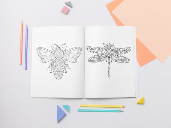 Insect Coloring Pages, Abstract Insect line coloring pages, art, coloring book, bee, butterfly, dragonfly, fly, bugs, printable pages