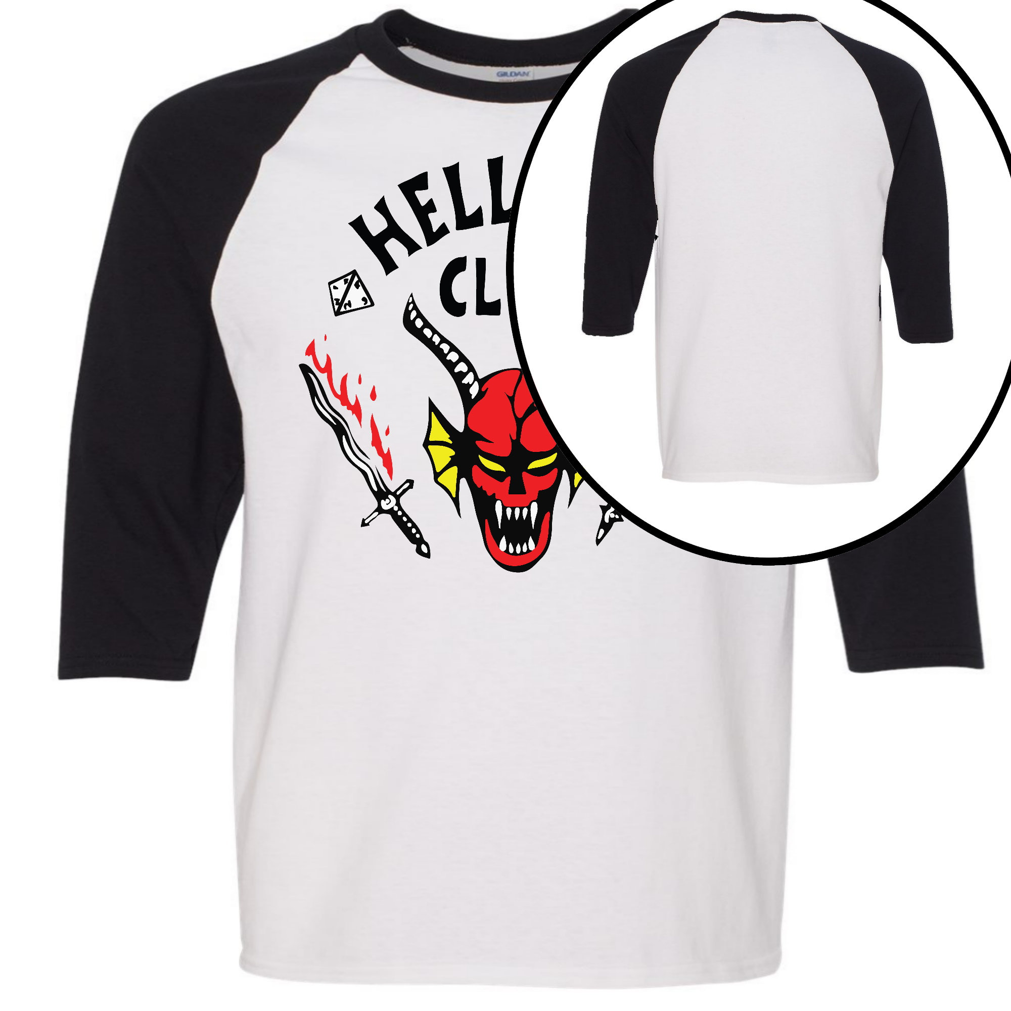 Hellfire Club Baseball 3/4 Sleeve Shirt, Hell Devil Fire Baseball