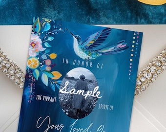 Printable Customizable Hand Painted Hummingbird Celebration of Life Invitation Canva Template, Memorial Announcements, Funeral Invitations