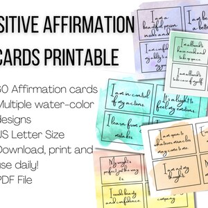 Affirmation Cards, 60 Positive Affirmations Cards, Motivational Cards, Positivity Cards, Manifestation Cards download and print!