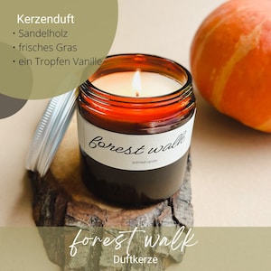 Handmade autumn scented candles (forest walk) gift box, 100% soy wax candle in a brown glass - sandalwood, fresh grass