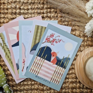 Japanese Style Minimalistic Postcard Set of 5 Symbolic Animals Postcard, Japanese Art Inspired A6 Postcard Gifts for Birthday Celebrations