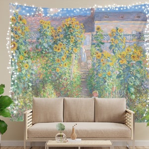 Monet Sonnenblume Wandteppich, impressionistischer Kunst, Botanischer Raumdekor, Vintagecore, Cottagecore, Garten-Natur-Dekor, Witchy Fairy