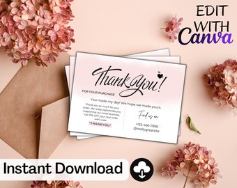 Thank You For Your Purchase, Small Business Thank You Card Template, Editable Business Thank You Card Thanks For Your Purchase Card